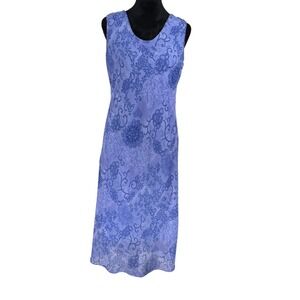 Dressbarn Vintage 90s Blue Floral Sleeveless Midi Dress Sheer Phoebe Fairy